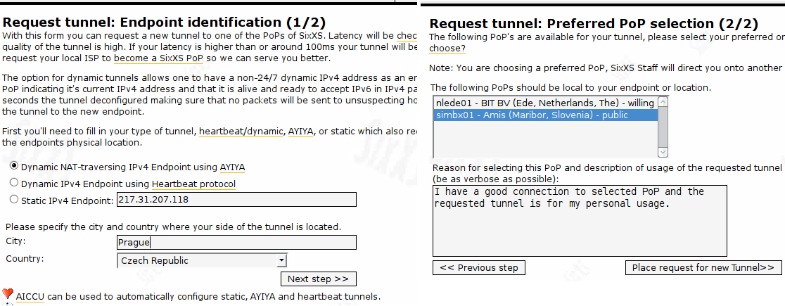 Registrace tunelu obr.2. SixXS registration